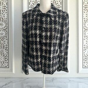 TALBOTS Italian Wool Mohair Blend Black Plaid Jacket Blazer Size 16